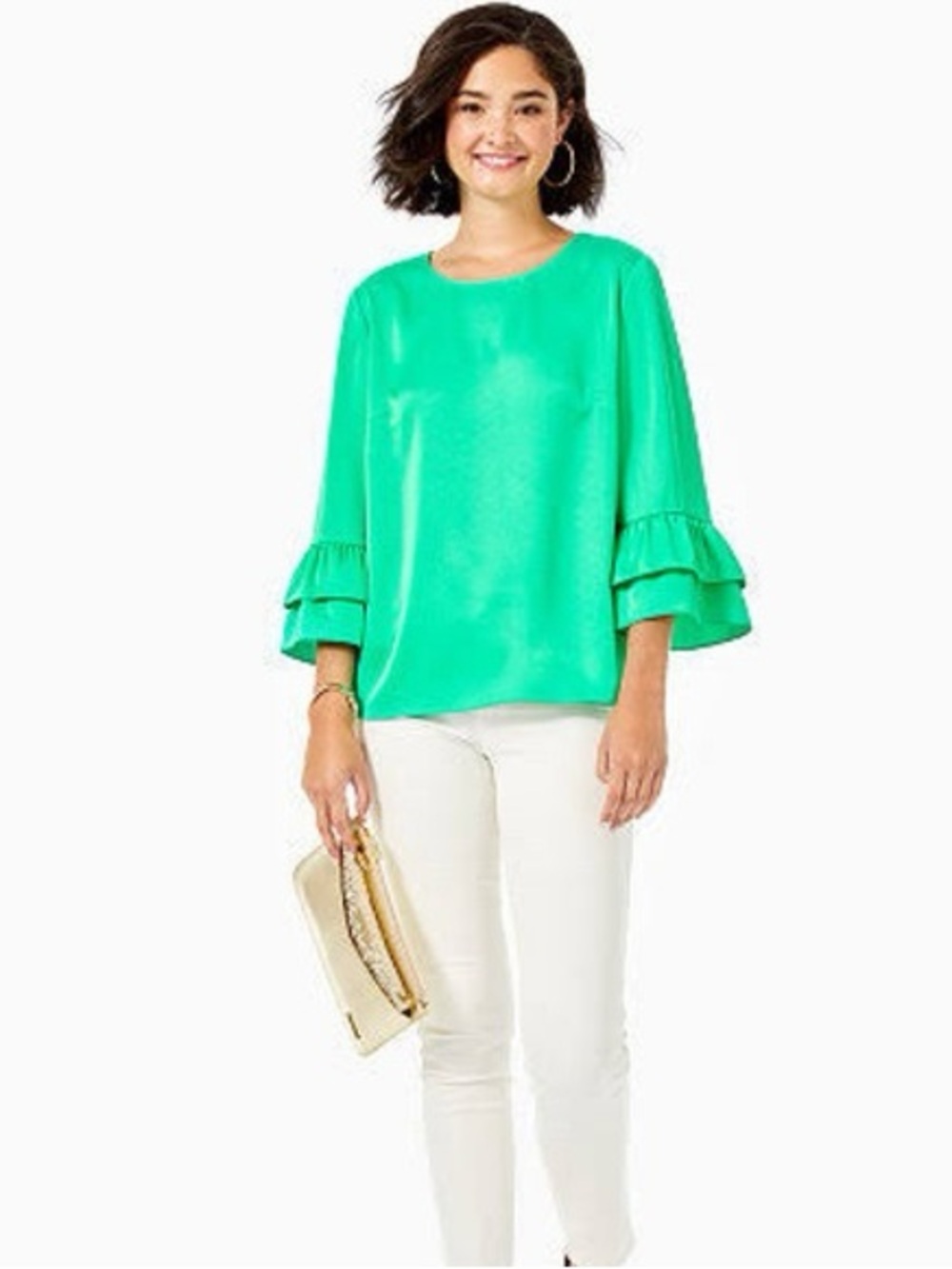 Lilly Pulitzer Pretty Green Ruffle-Bell Sleeve Blouse
